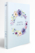 Biblia RVR1960 letra grande, manual, tapa dura con nombres de Dios, flores azul