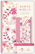 Biblia Reina Valera 1960 letra grande. Piel rosada con flores, tamaño manual