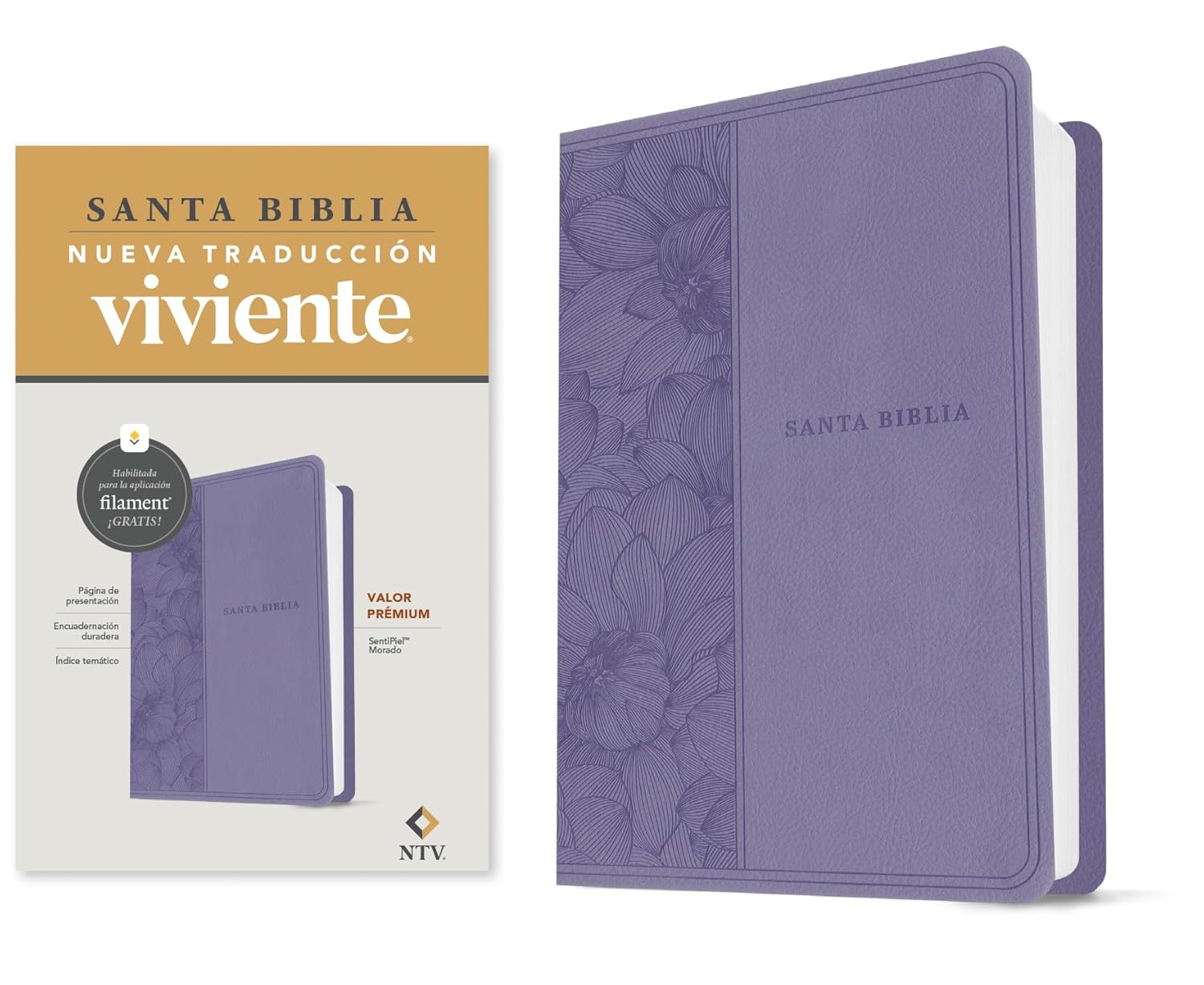 Biblia valor prémium NTV con Filament (SentiPiel, Púrpura)