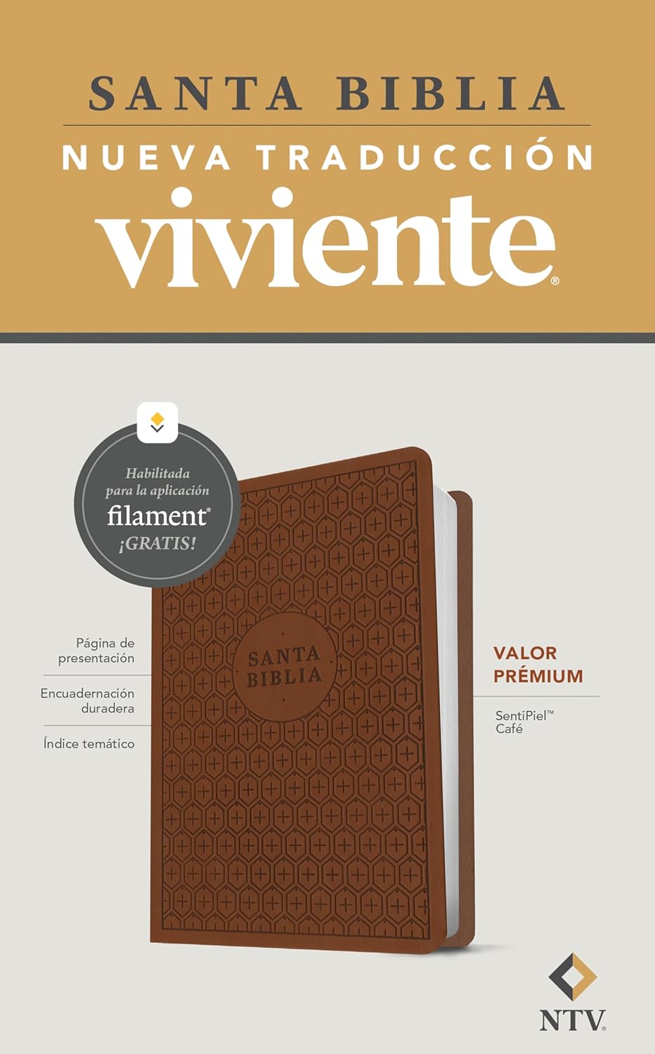 Biblia valor prémium NTV con Filament (SentiPiel, Café)
