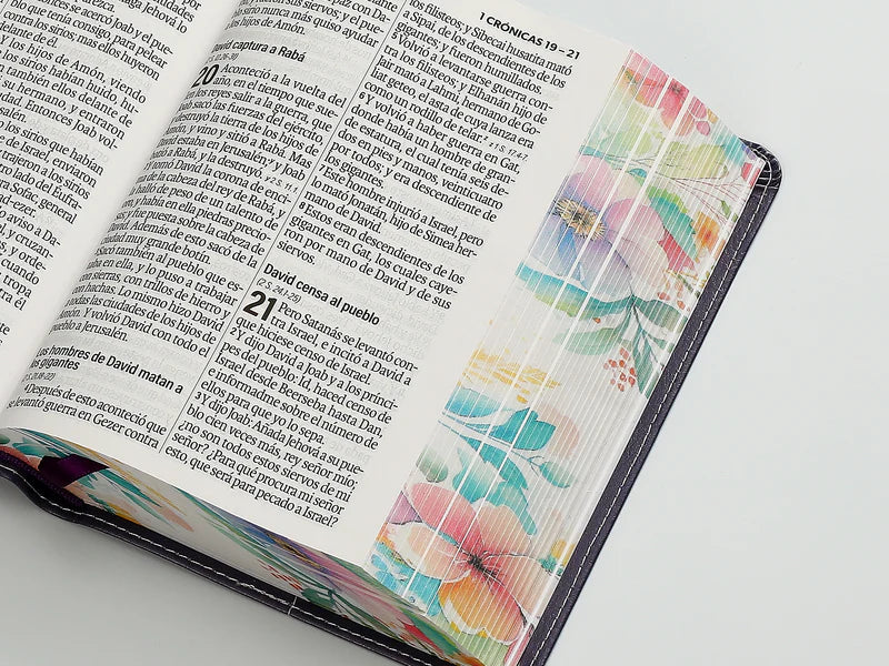 Biblia RVR 1960, Tamaño portátil, Letra Grande, imitación piel morada con flores