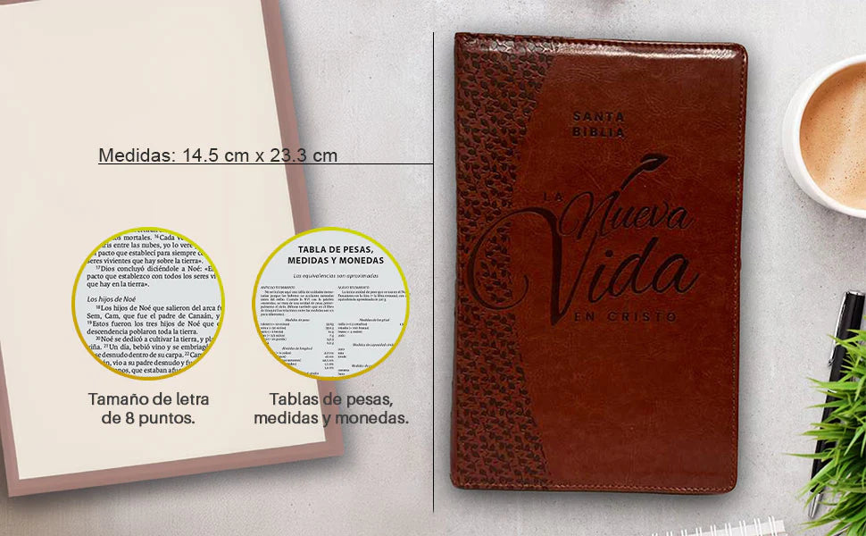 Santa Biblia La Nueva Vida en Cristo NVI, Cierre zíper, Símil Piel café