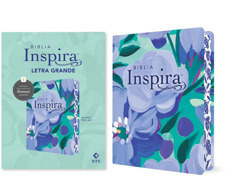 Biblia Inspira con Filament NTV, Letra Grande (SentiPiel Ramo azul)