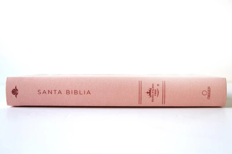Biblia RVR1960 letra grande. Tapa Dura, Tela rosada con flores, tamaño manual