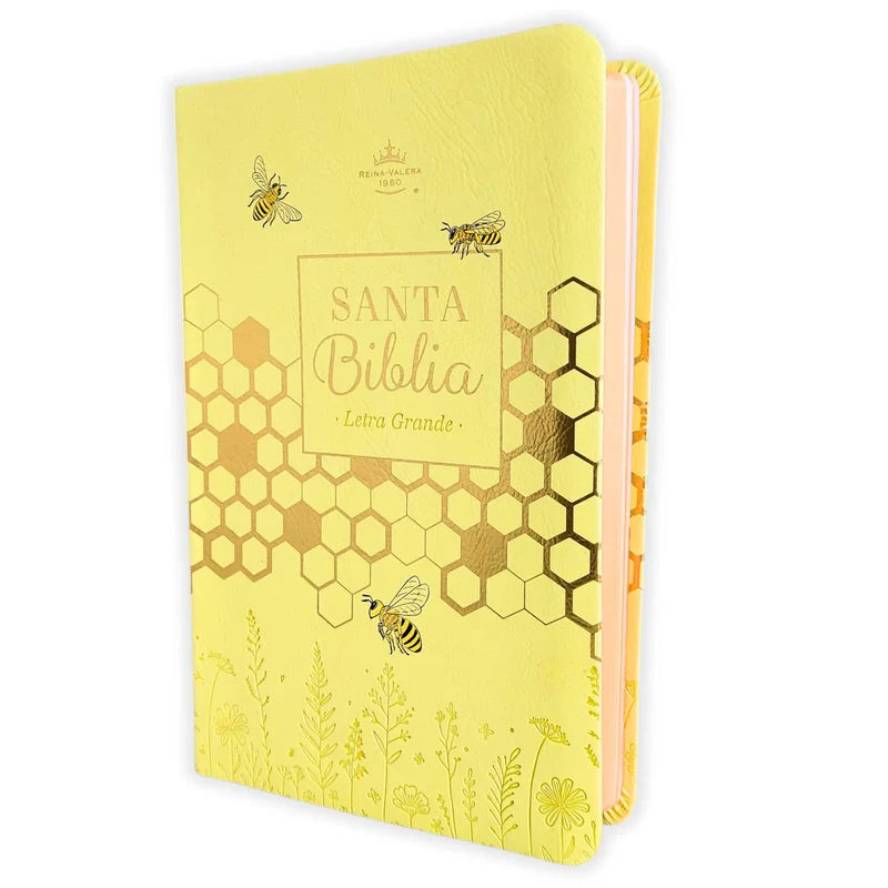 Biblia RVR 1960, Tamaño Manual, Letra Grande, imitación piel amarillo abejas