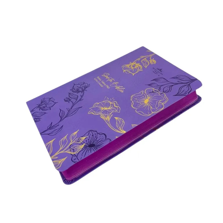 Biblia RVR 1960, Tamaño Manual, Letra Grande, imitación piel morado flores